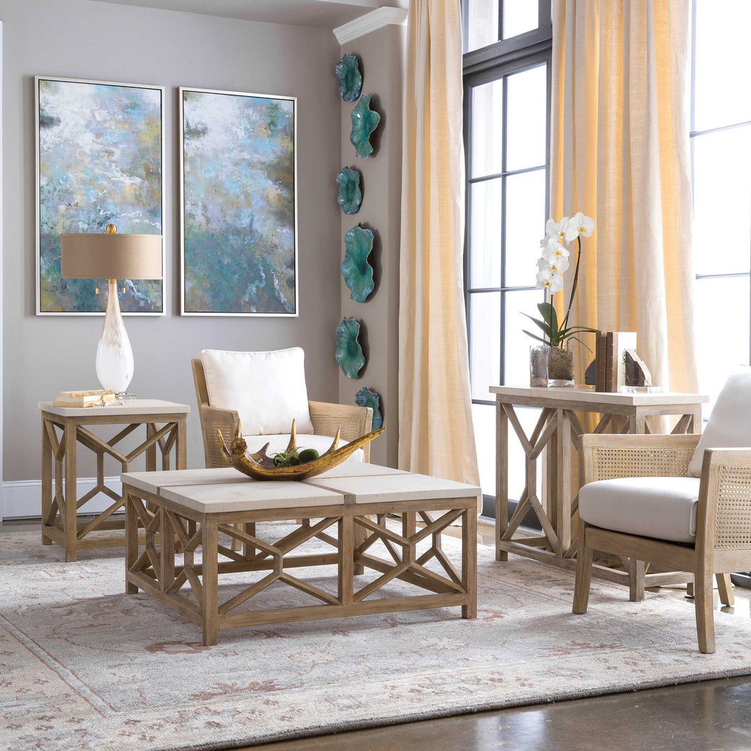 American Home Furniture Uttermost Catali Ivory Stone Console Table