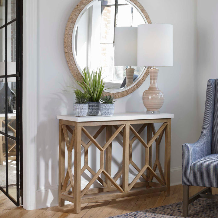 American Home Furniture Uttermost Catali Ivory Stone Console Table