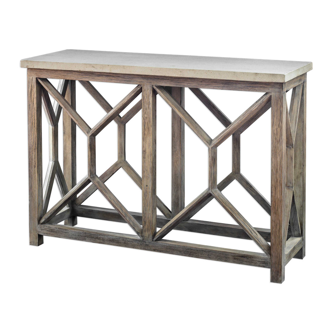 American Home Furniture Uttermost Catali Ivory Stone Console Table