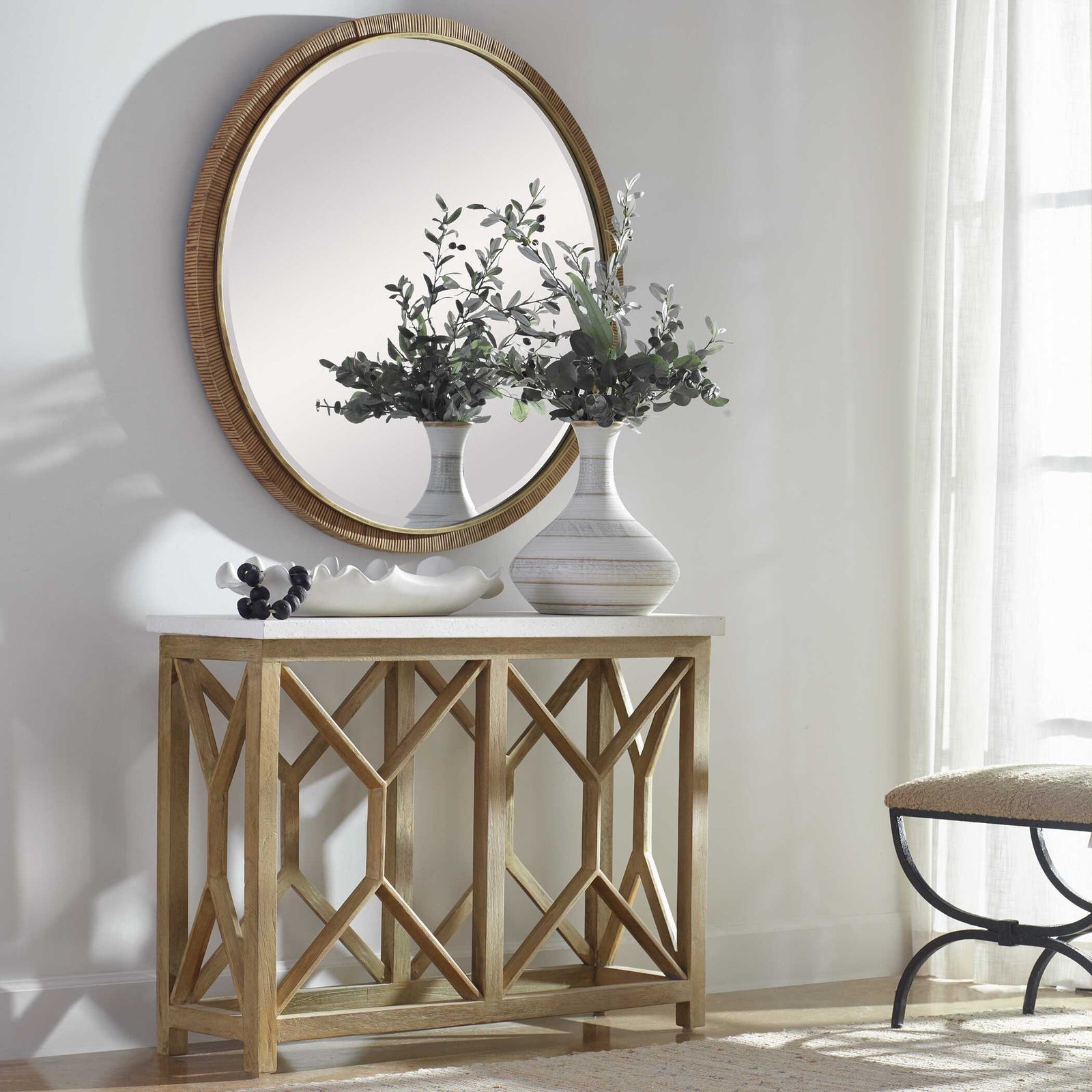 American Home Furniture Uttermost Catali Ivory Stone Console Table