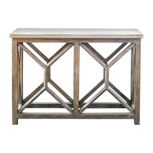 American Home Furniture Uttermost Catali Ivory Stone Console Table