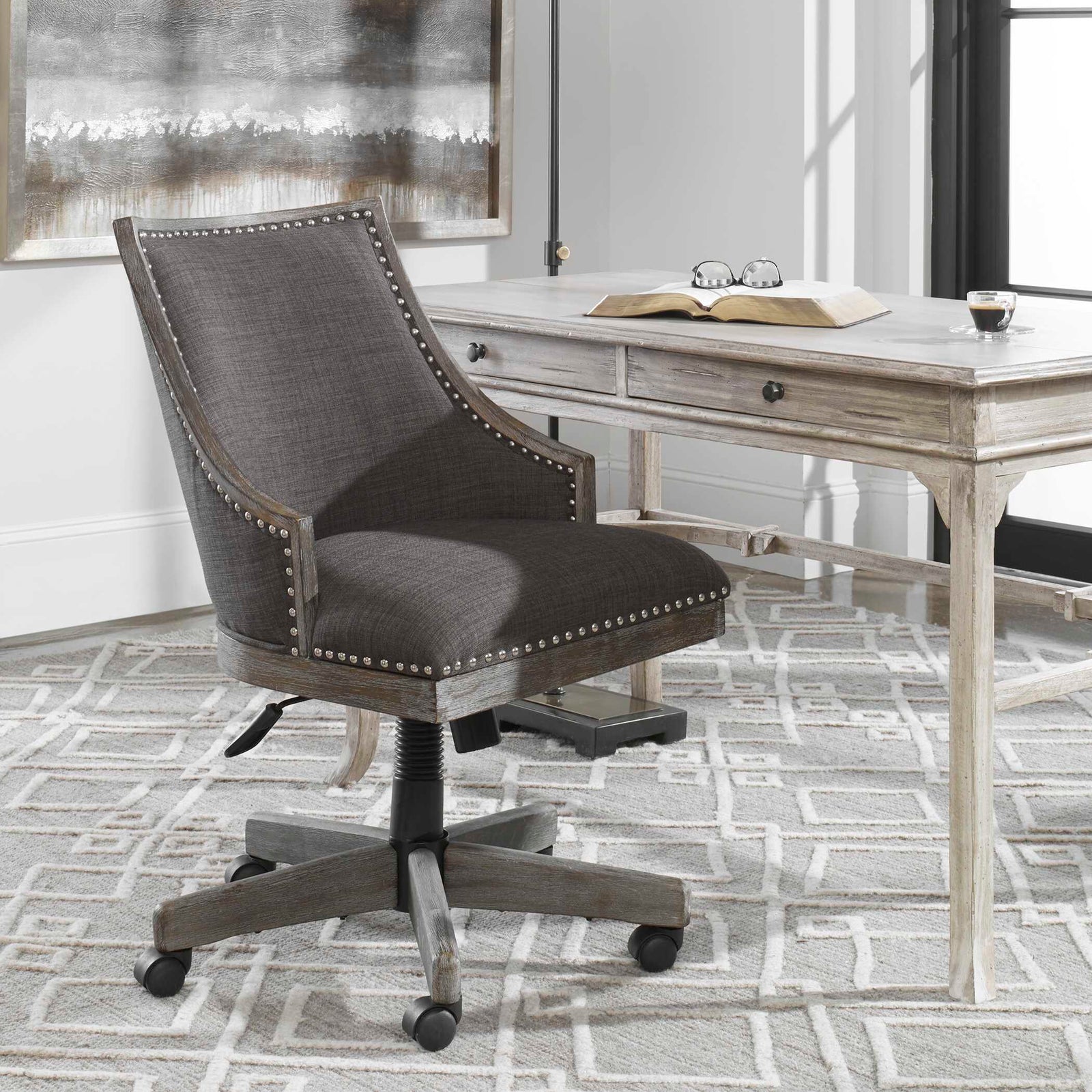 American Home Furniture Uttermost Aidrian Charcoal Desk Chair