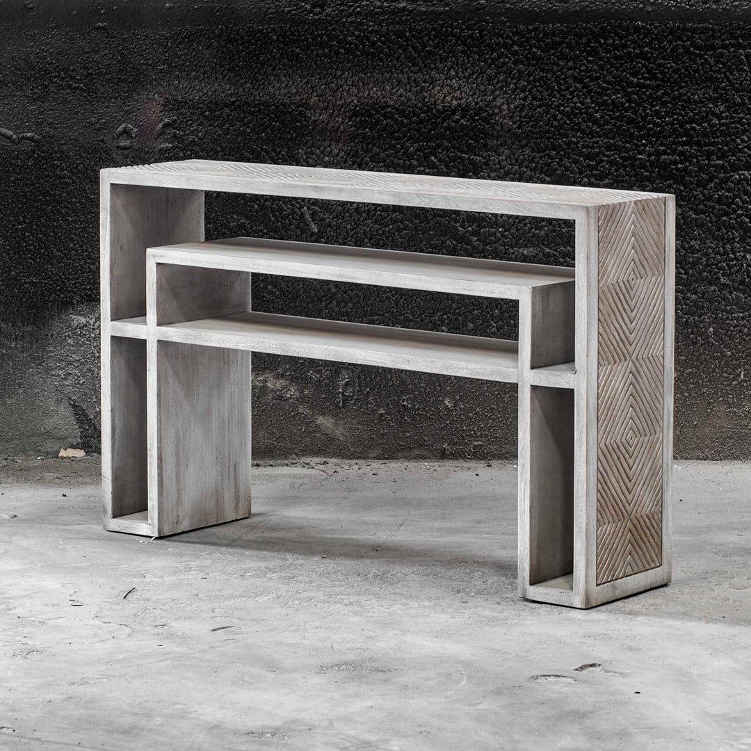American Home Furniture Uttermost Genara Bone White Carved Console Table