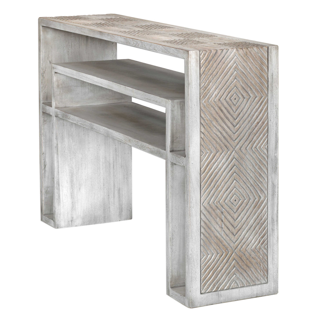 American Home Furniture Uttermost Genara Bone White Carved Console Table