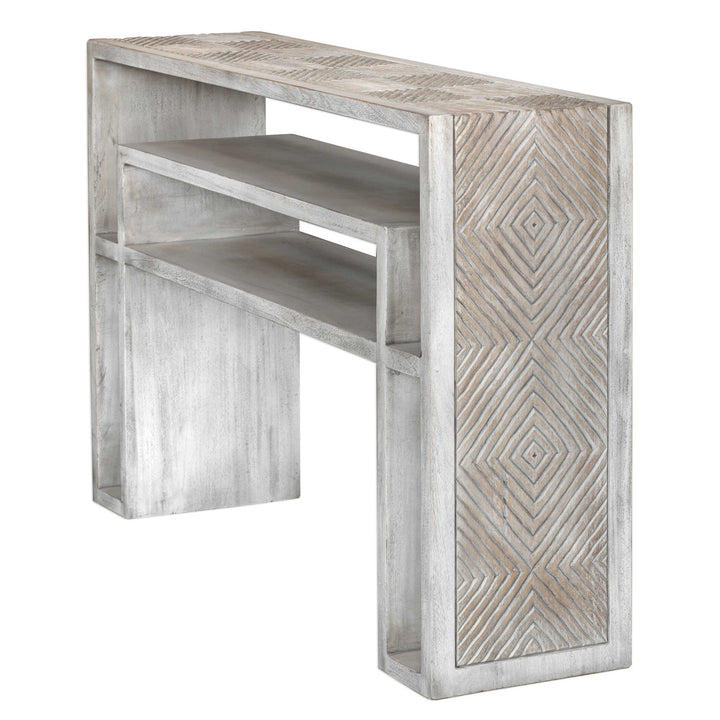 American Home Furniture Uttermost Genara Bone White Carved Console Table