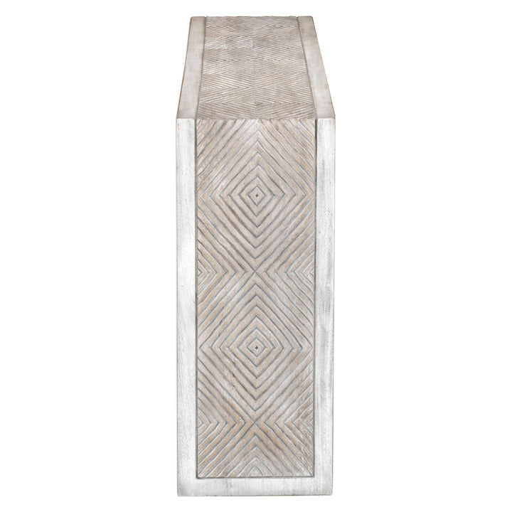 American Home Furniture Uttermost Genara Bone White Carved Console Table