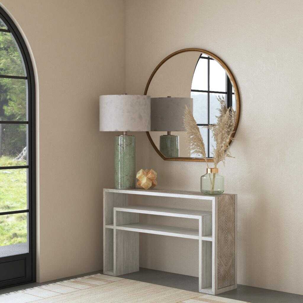 American Home Furniture Uttermost Genara Bone White Carved Console Table