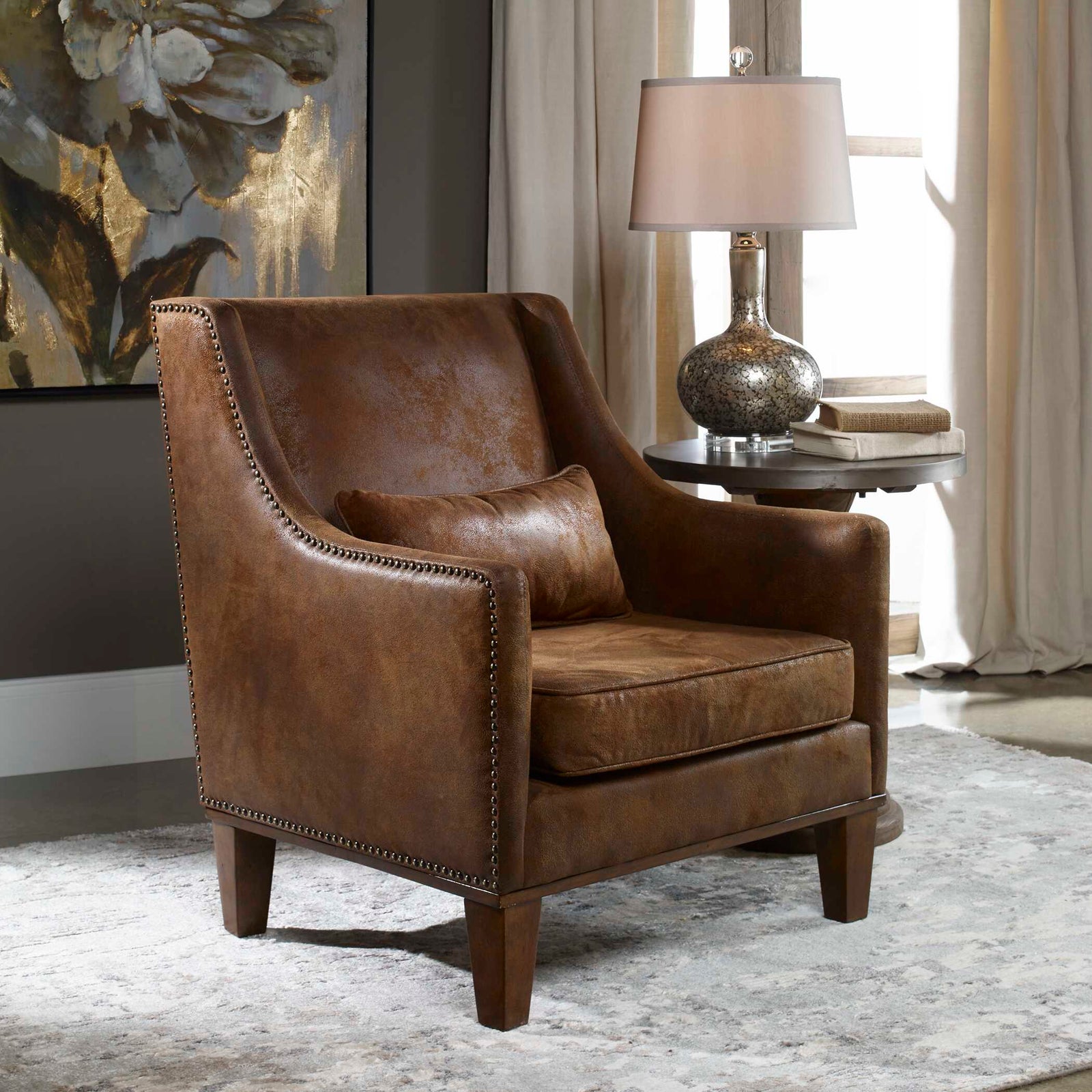 American Home Furniture Uttermost Clay Leather Armchair