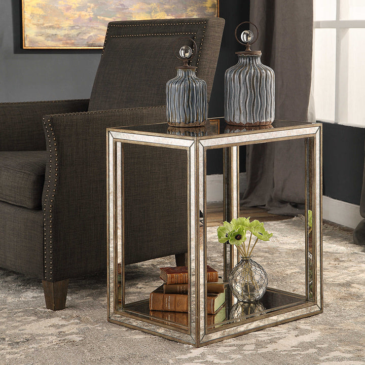 American Home Furniture Uttermost Julie Mirrored End Table