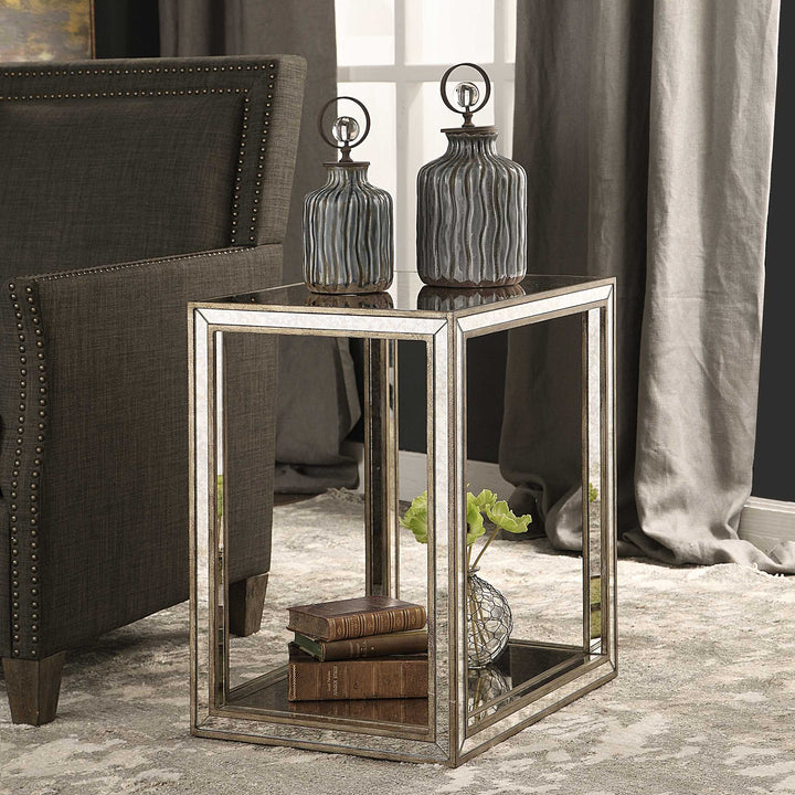 American Home Furniture Uttermost Julie Mirrored End Table