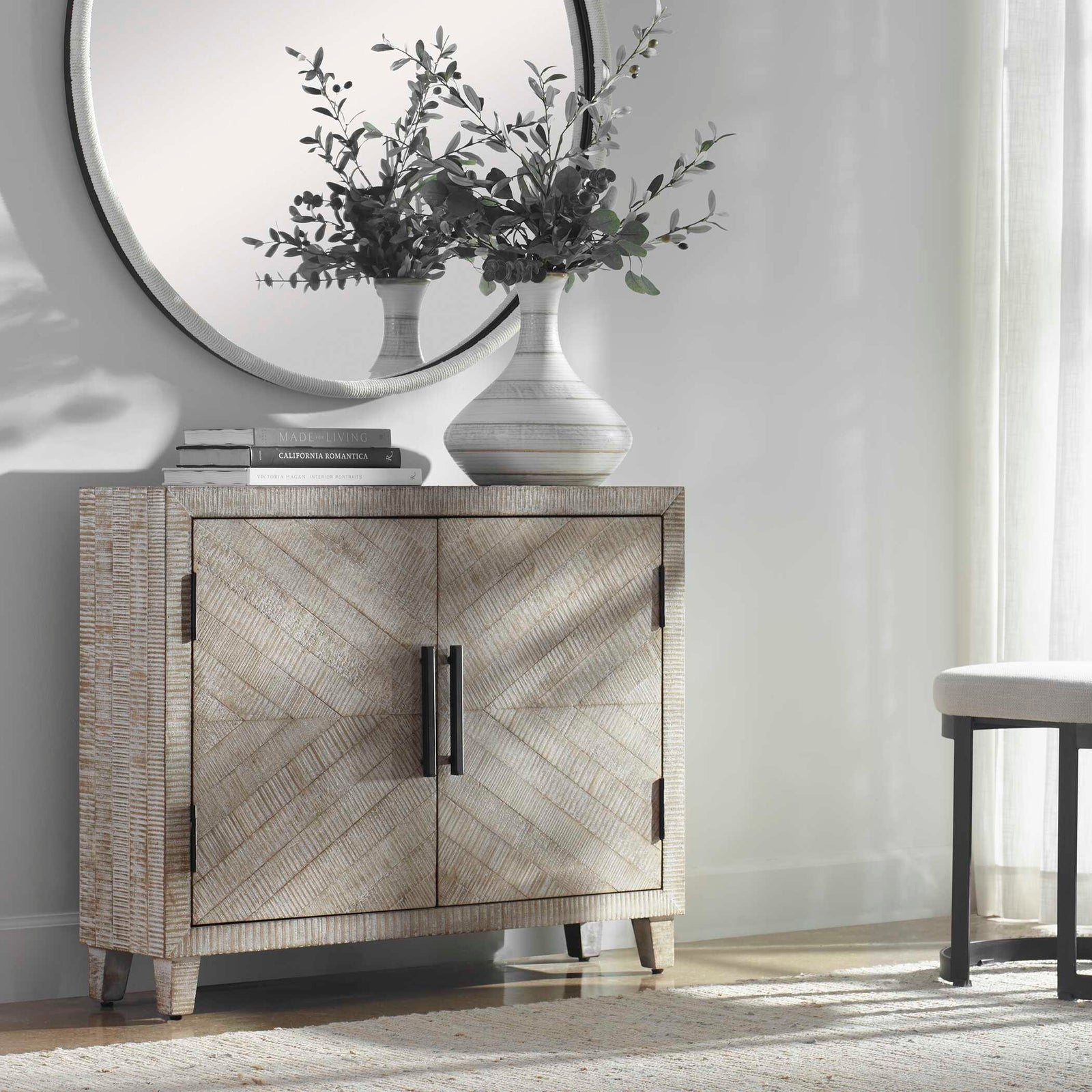 American Home Furniture Uttermost Adalind White Washed Accent Cabinet