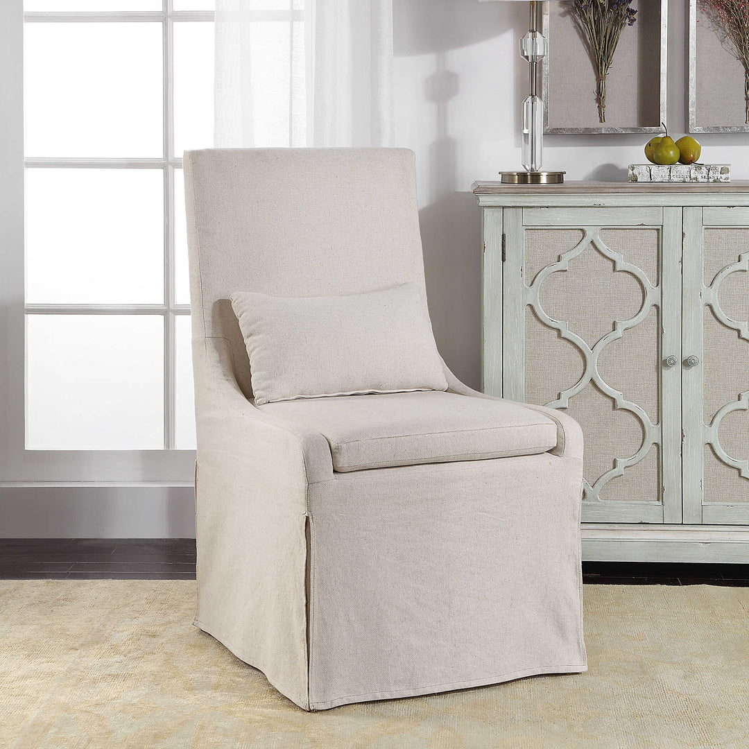 American Home Furniture Uttermost Coley White Linen Armless Chair Set of 2