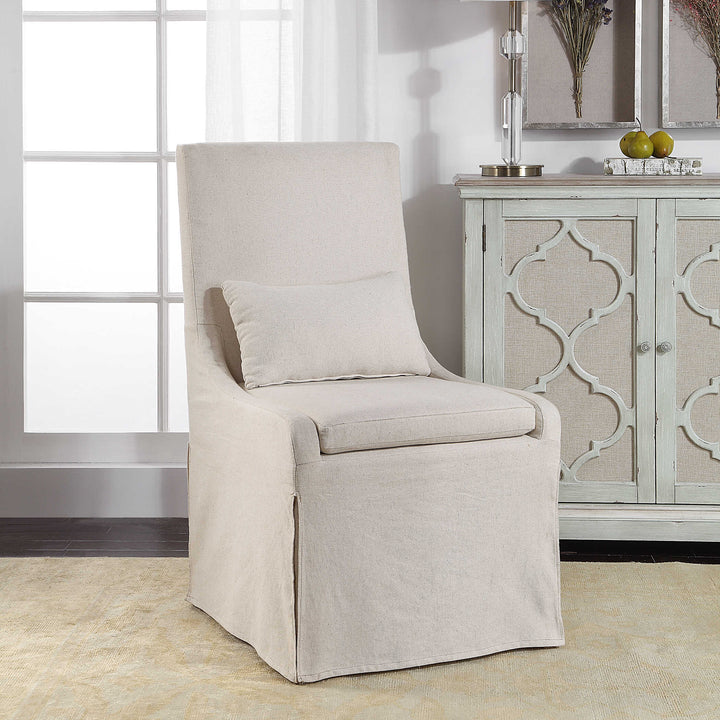 American Home Furniture Uttermost Coley White Linen Armless Chair Set of 2