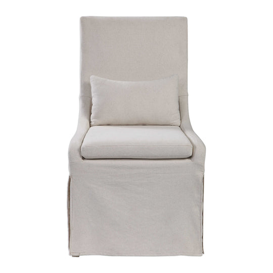 American Home Furniture Uttermost Coley White Linen Armless Chair Set of 2