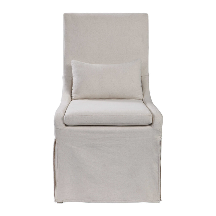 American Home Furniture Uttermost Coley White Linen Armless Chair Set of 2