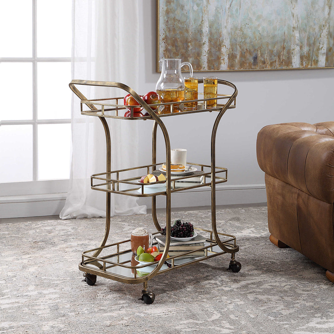 American Home Furniture Uttermost Stassi Gold Serving Cart