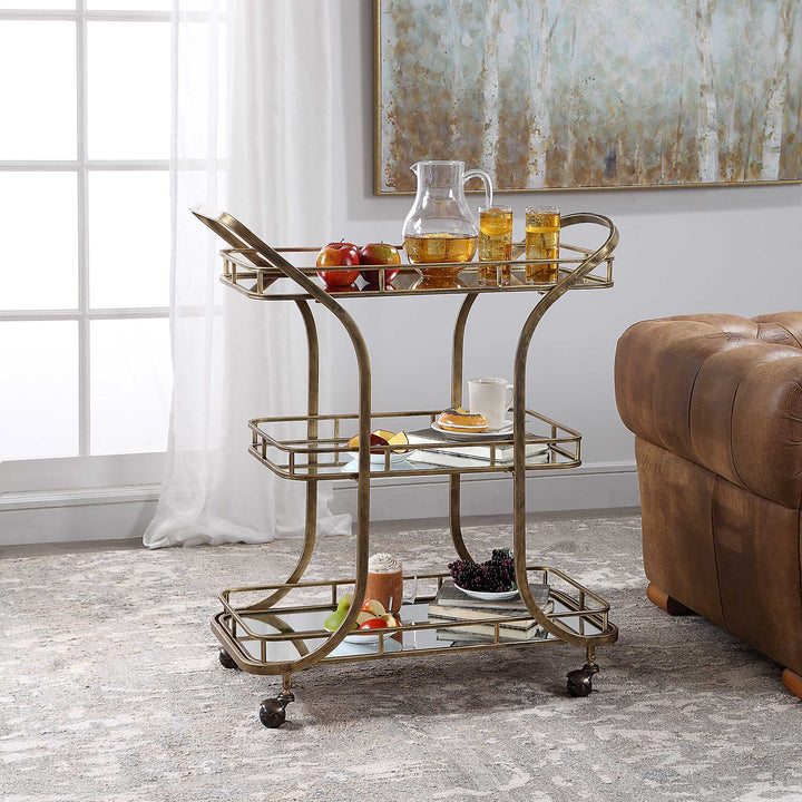 American Home Furniture Uttermost Stassi Gold Serving Cart