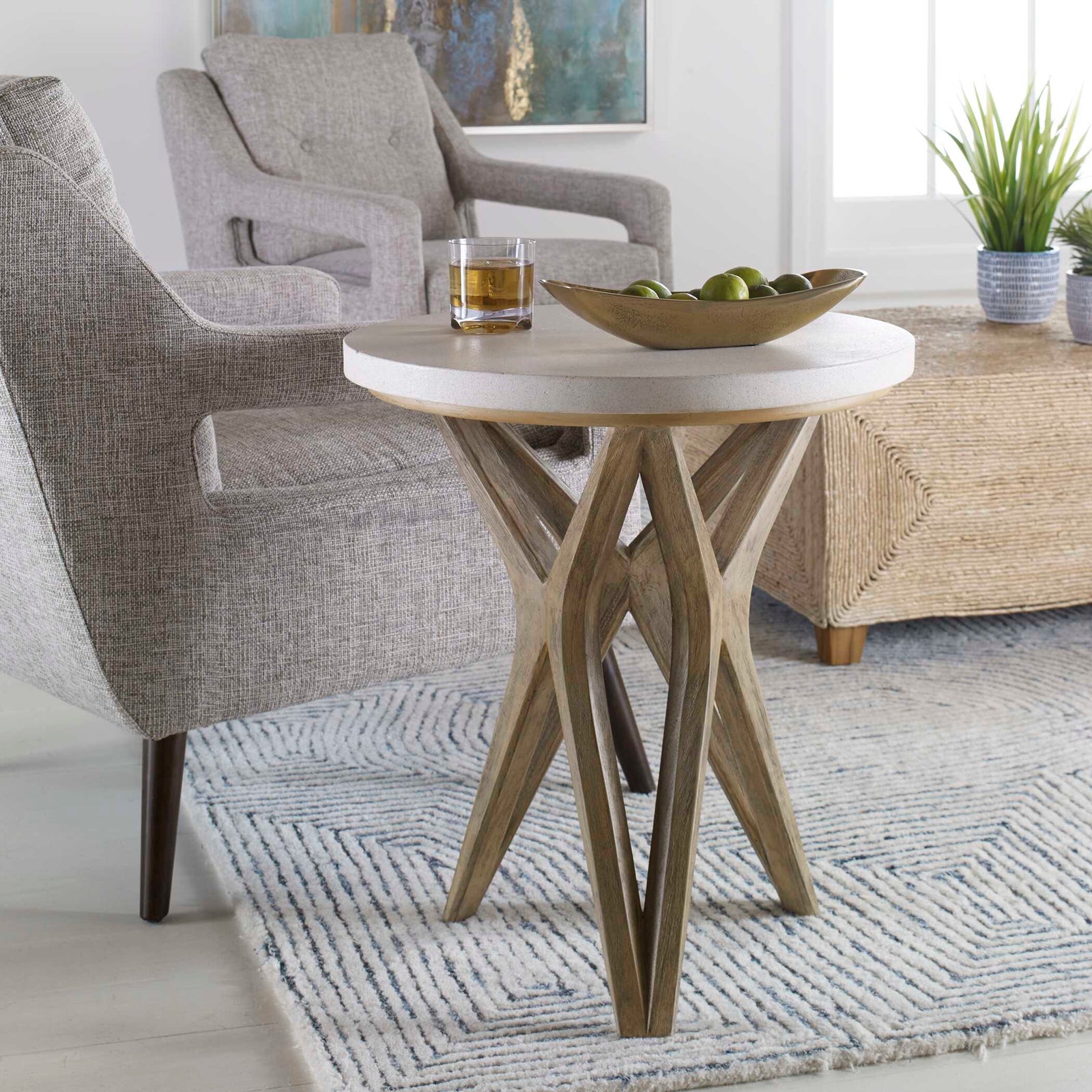 American Home Furniture Uttermost Marnie Limestone Side Table
