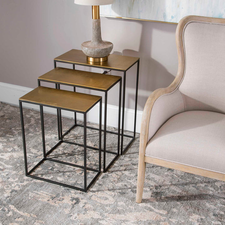 American Home Furniture Uttermost Coreene Gold Nesting Tables Set/3