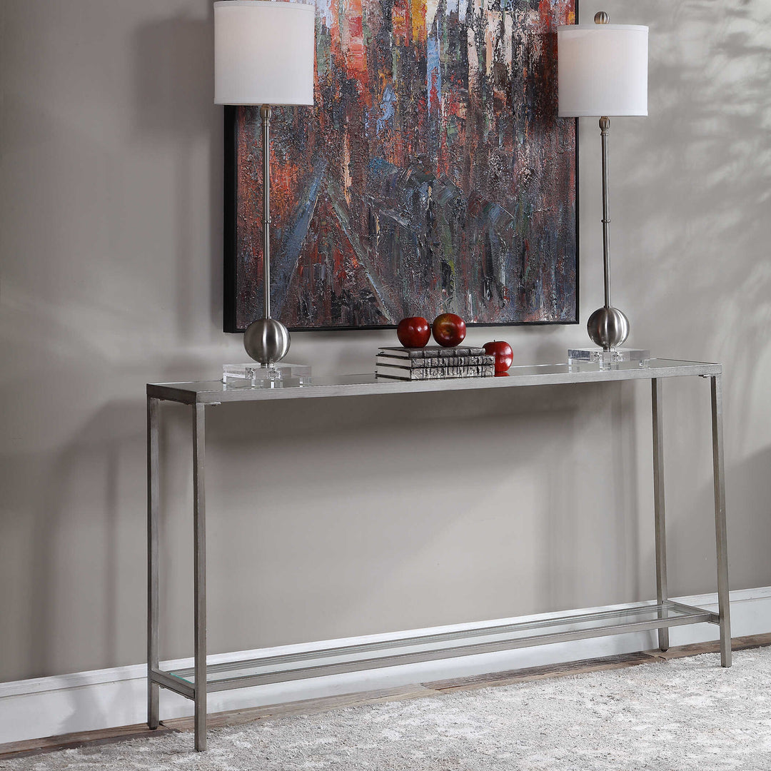 American Home Furniture Uttermost Hayley Silver Console Table