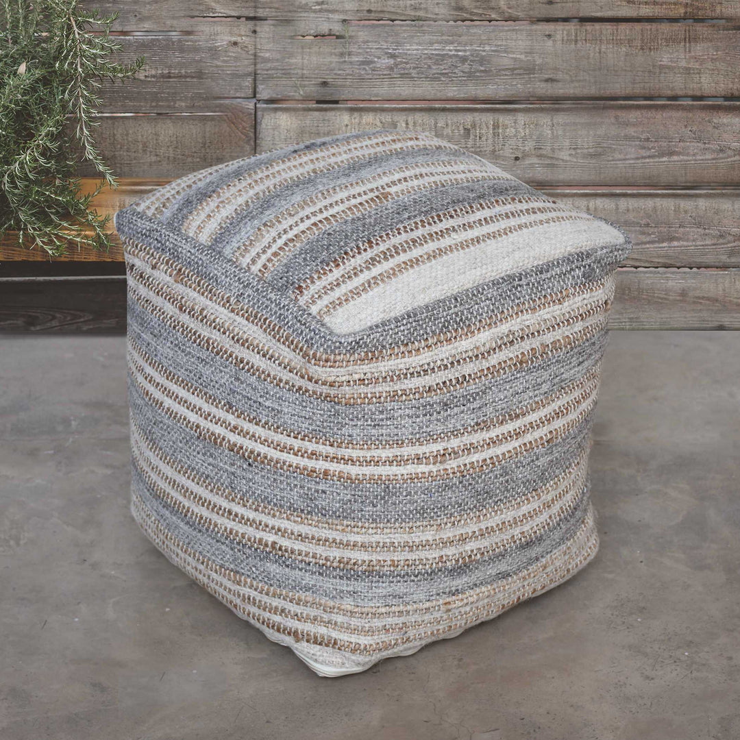 American Home Furniture Uttermost Mesick Handwoven Gray Pouf