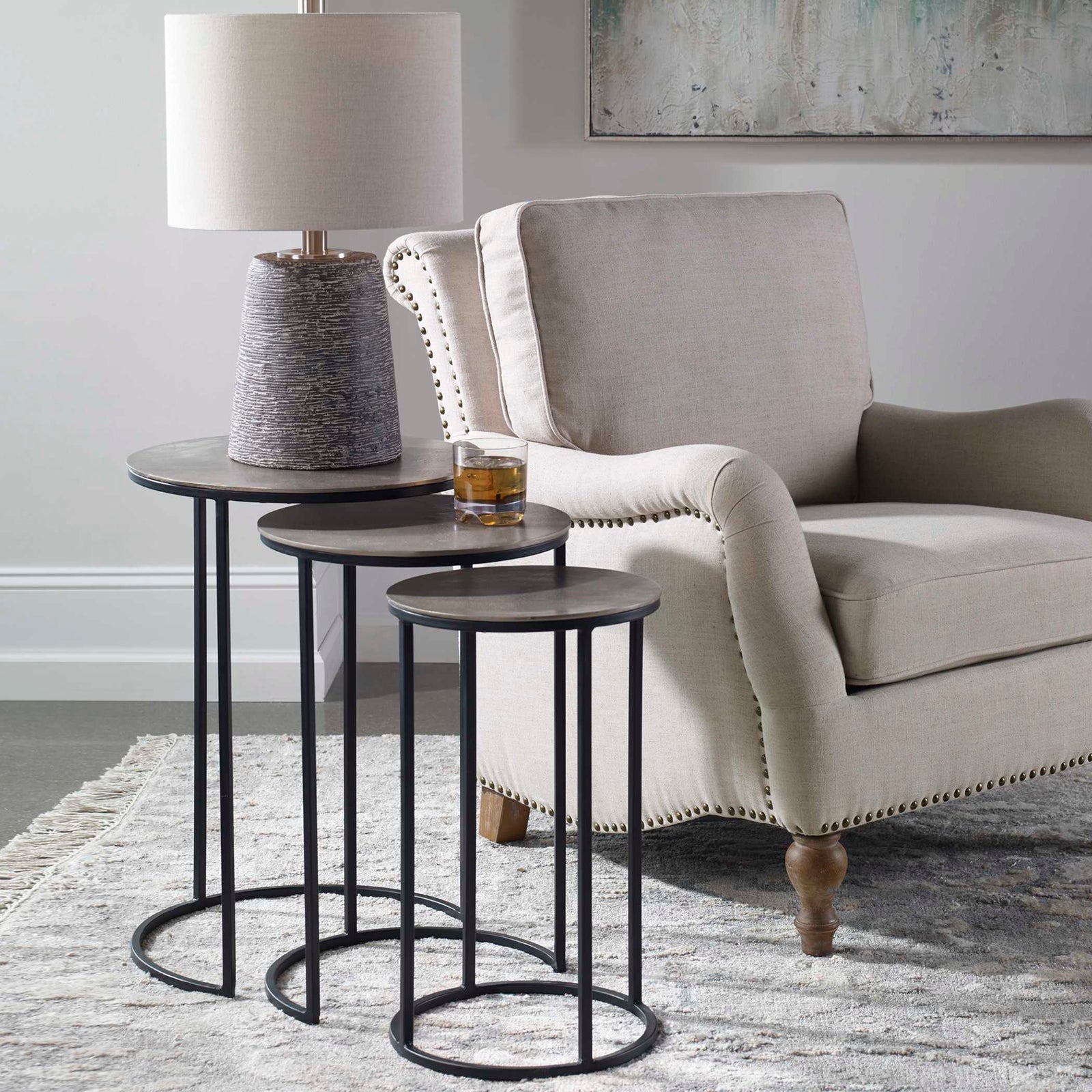 American Home Furniture Uttermost Erik Metal Nesting Tables, S/3