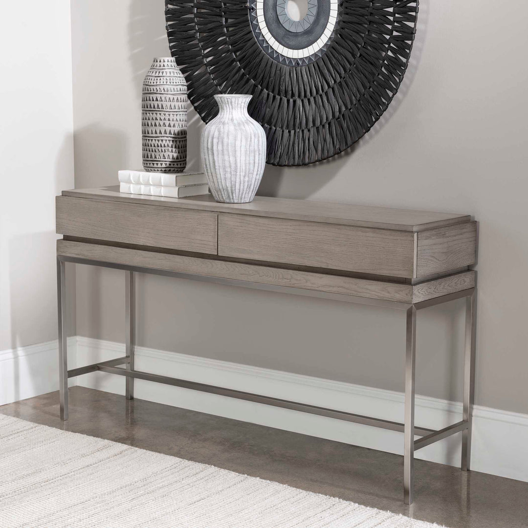 American Home Furniture Uttermost Kamala Gray Oak Console Table