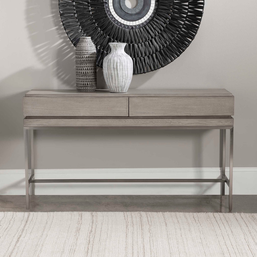 American Home Furniture Uttermost Kamala Gray Oak Console Table