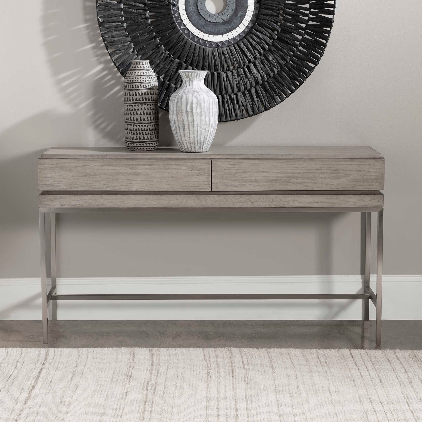 American Home Furniture Uttermost Kamala Gray Oak Console Table