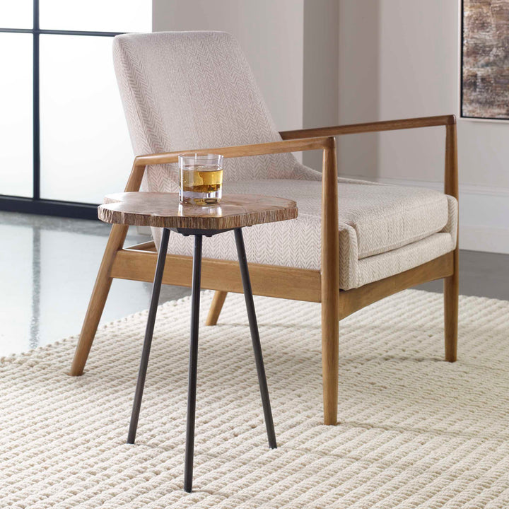American Home Furniture Uttermost Mircea Petrified Wood Accent Table