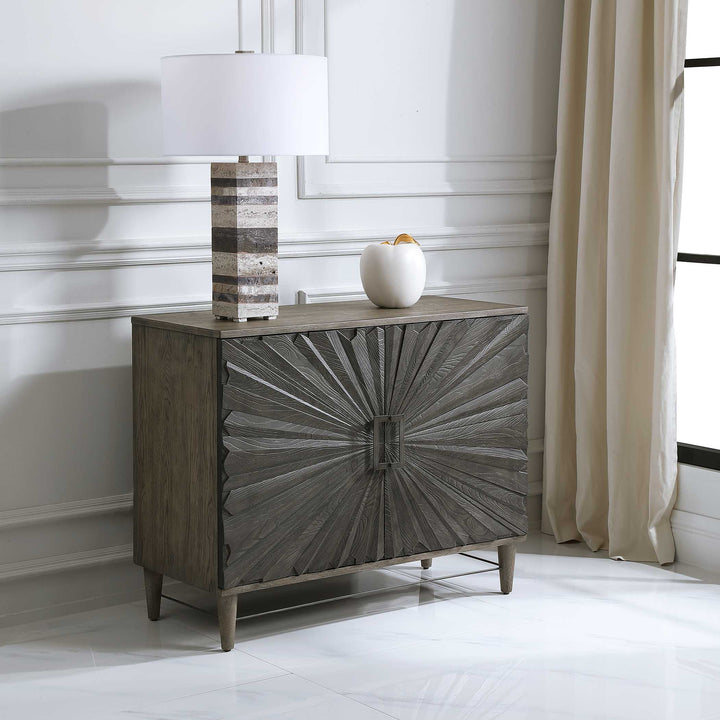 American Home Furniture Uttermost Shield Gray Oak 2 Door Cabinet