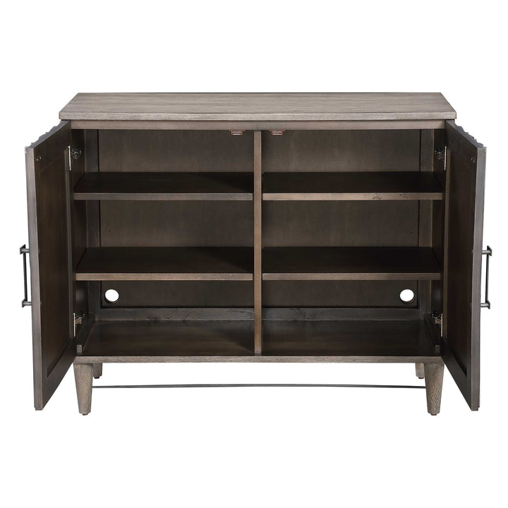 American Home Furniture Uttermost Shield Gray Oak 2 Door Cabinet