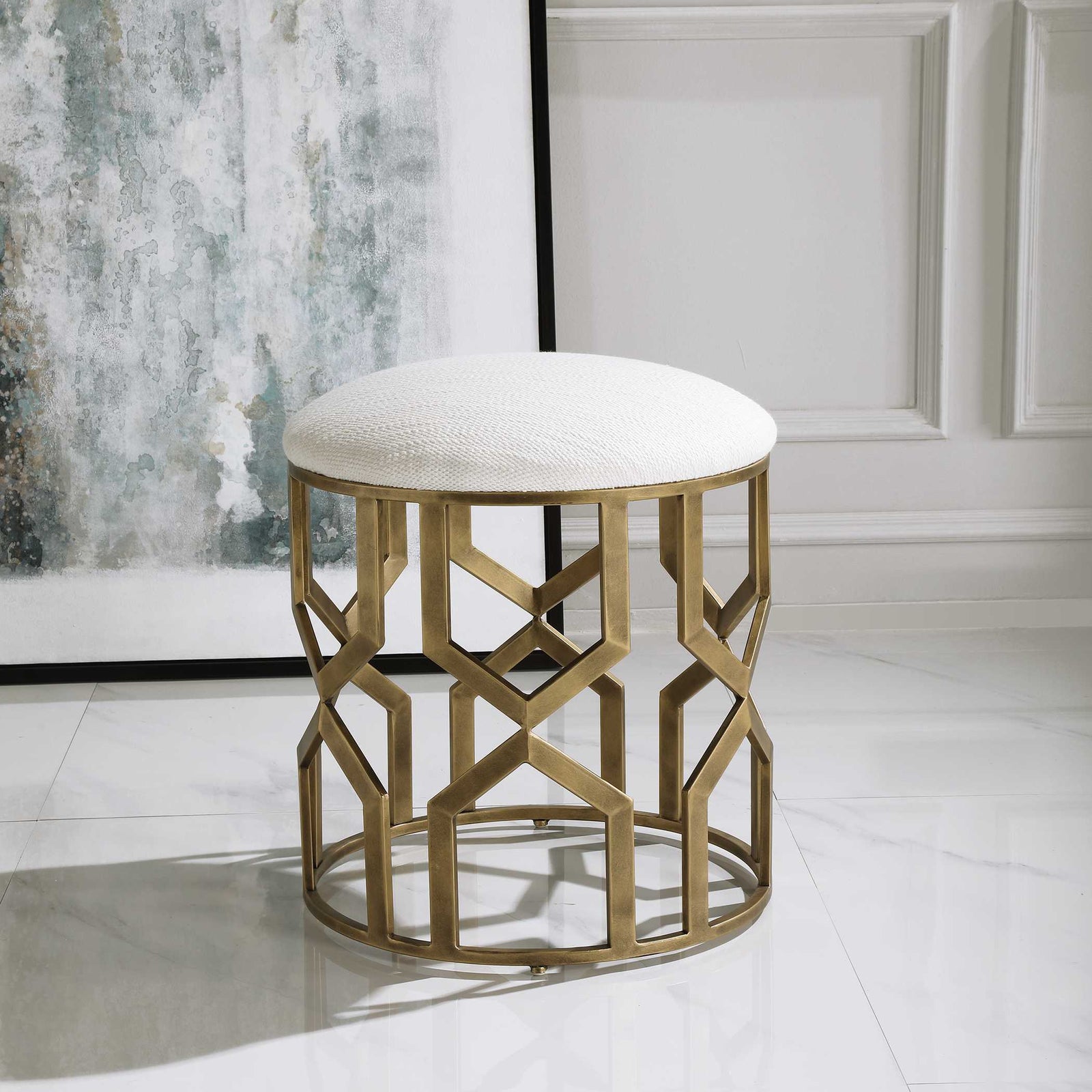 American Home Furniture Uttermost Trellis Geometric Accent Stool