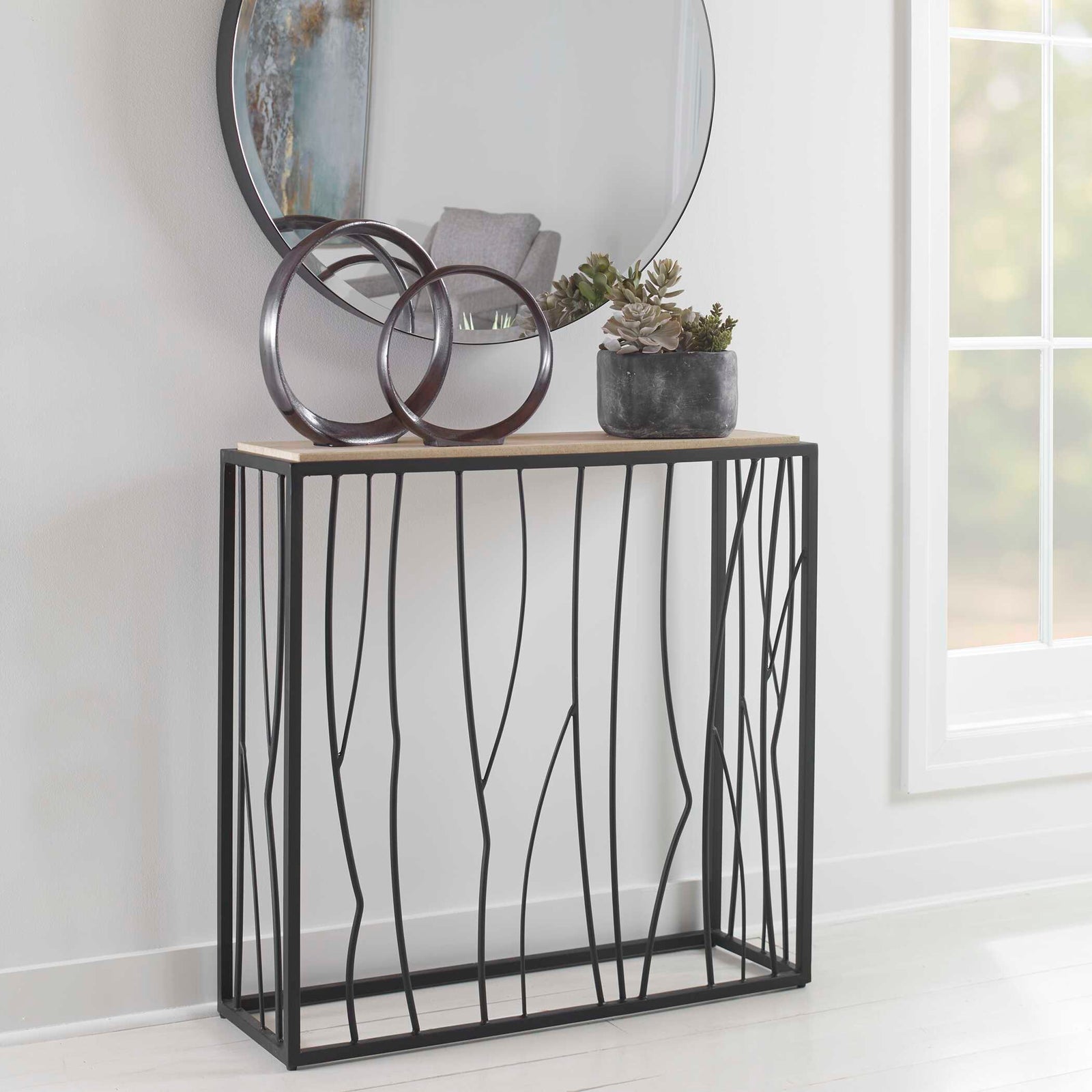 American Home Furniture Uttermost Reed Travertine Console Table