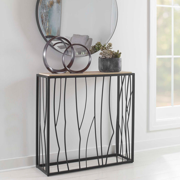 American Home Furniture Uttermost Reed Travertine Console Table