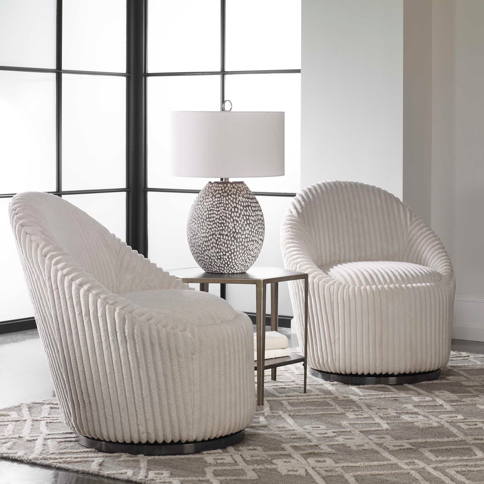 American Home Furniture Uttermost Crue White Swivel Chair