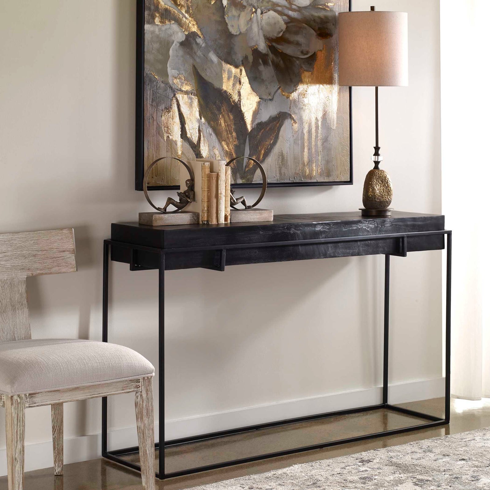American Home Furniture Uttermost Telone Modern Black Console Table