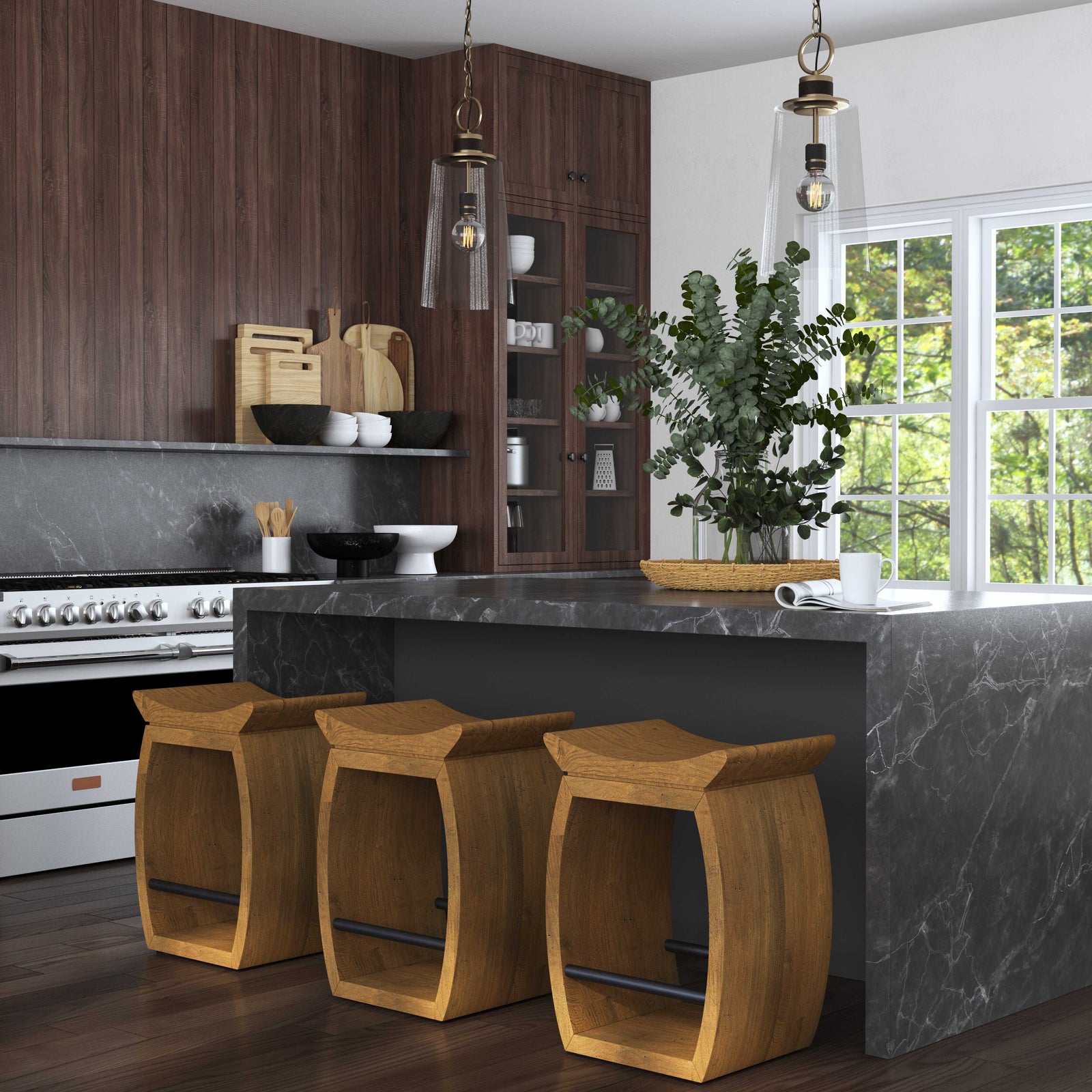 American Home Furniture Uttermost Connor Modern Wood Counter Stool