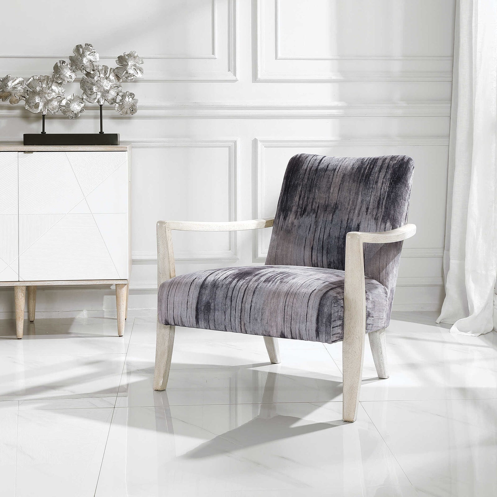 American Home Furniture Uttermost Watercolor Gray Chenille Accent Chair