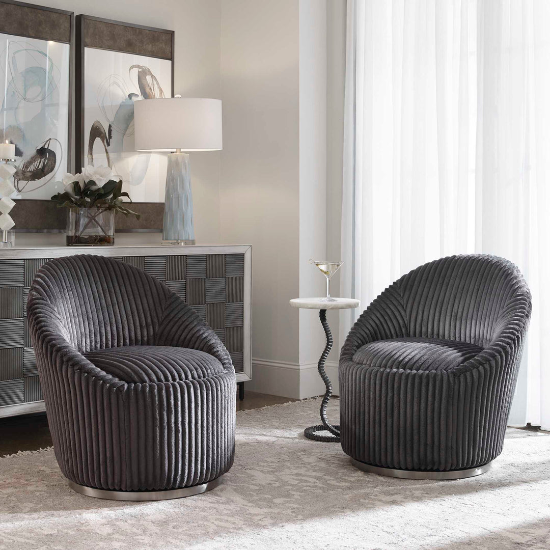 American Home Furniture Uttermost Crue Gray Fabric Swivel Chair