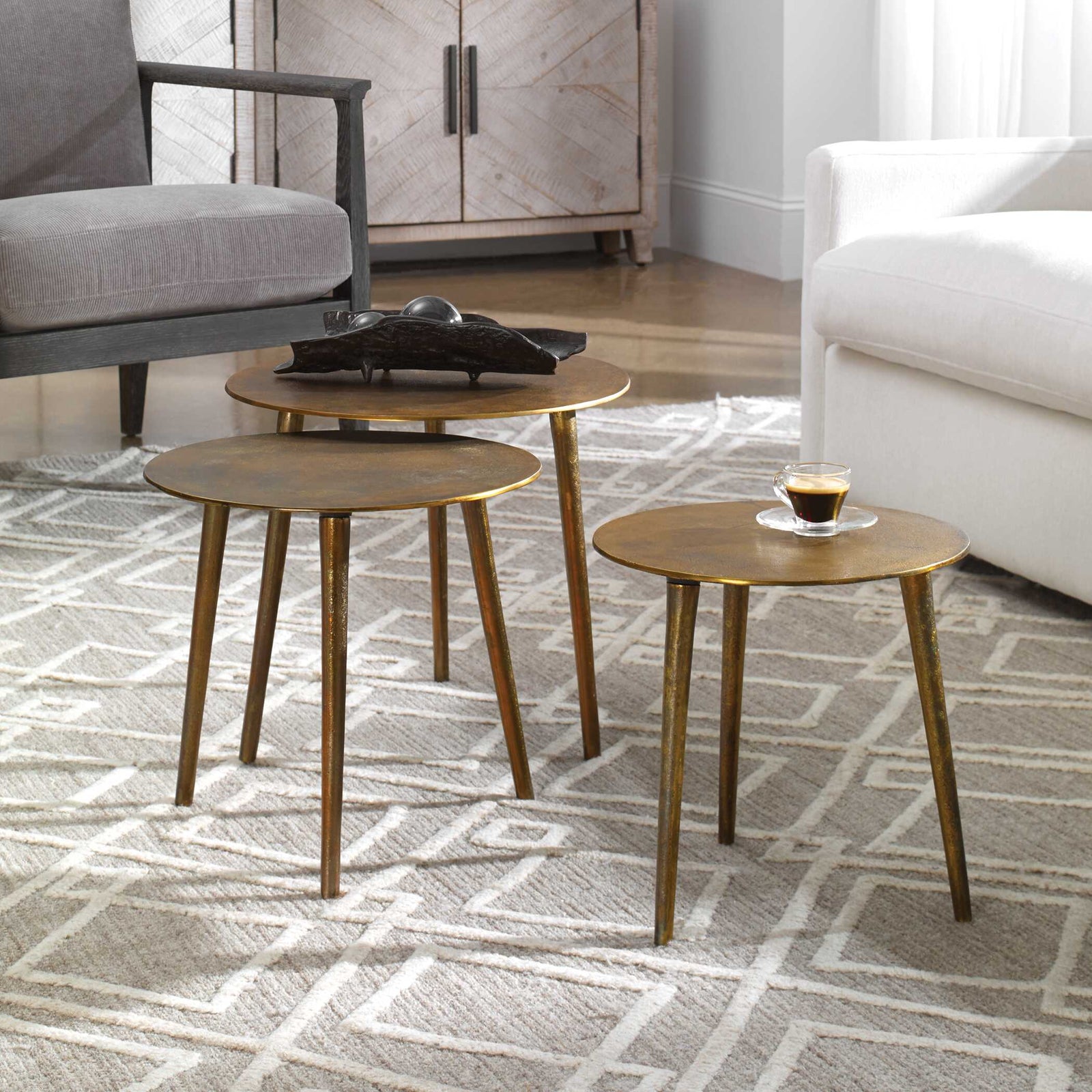 American Home Furniture Uttermost Kasai Gold Coffee Tables, Set of 3