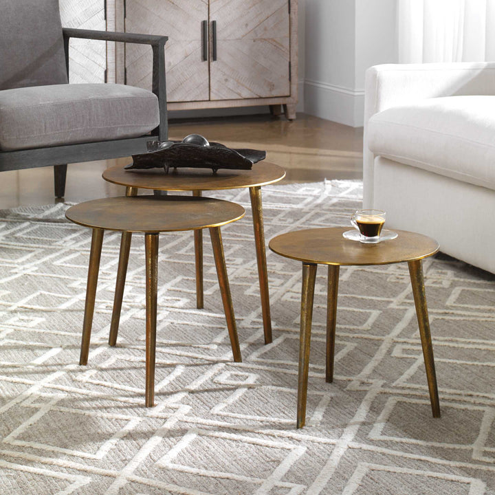 American Home Furniture Uttermost Kasai Gold Coffee Tables, Set of 3