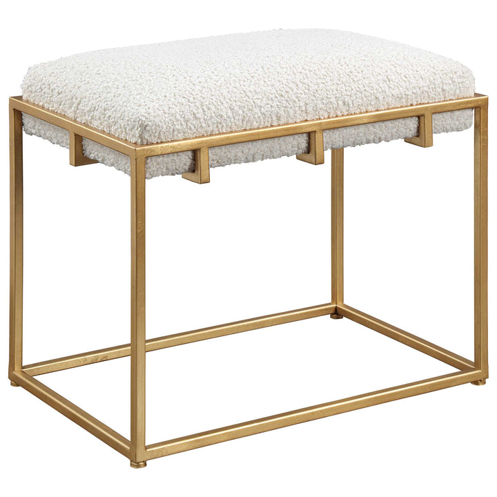 American Home Furniture Uttermost Paradox Small Gold & White Shearling Bench