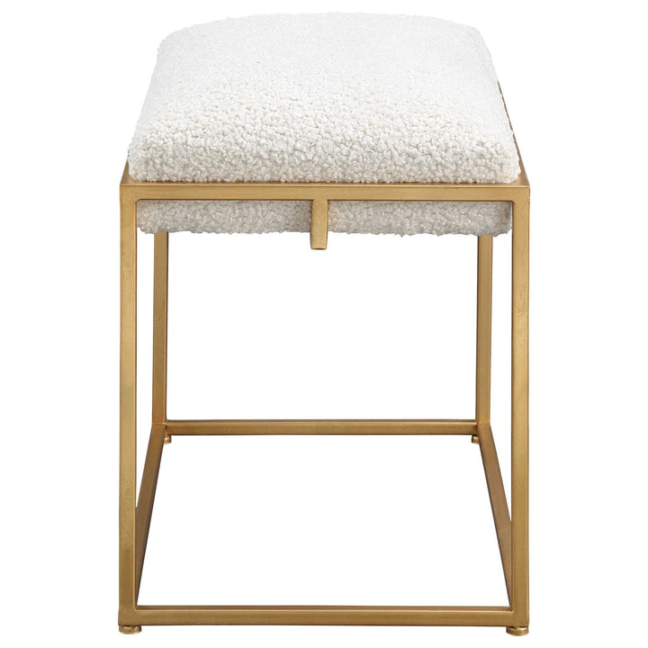 American Home Furniture Uttermost Paradox Small Gold & White Shearling Bench