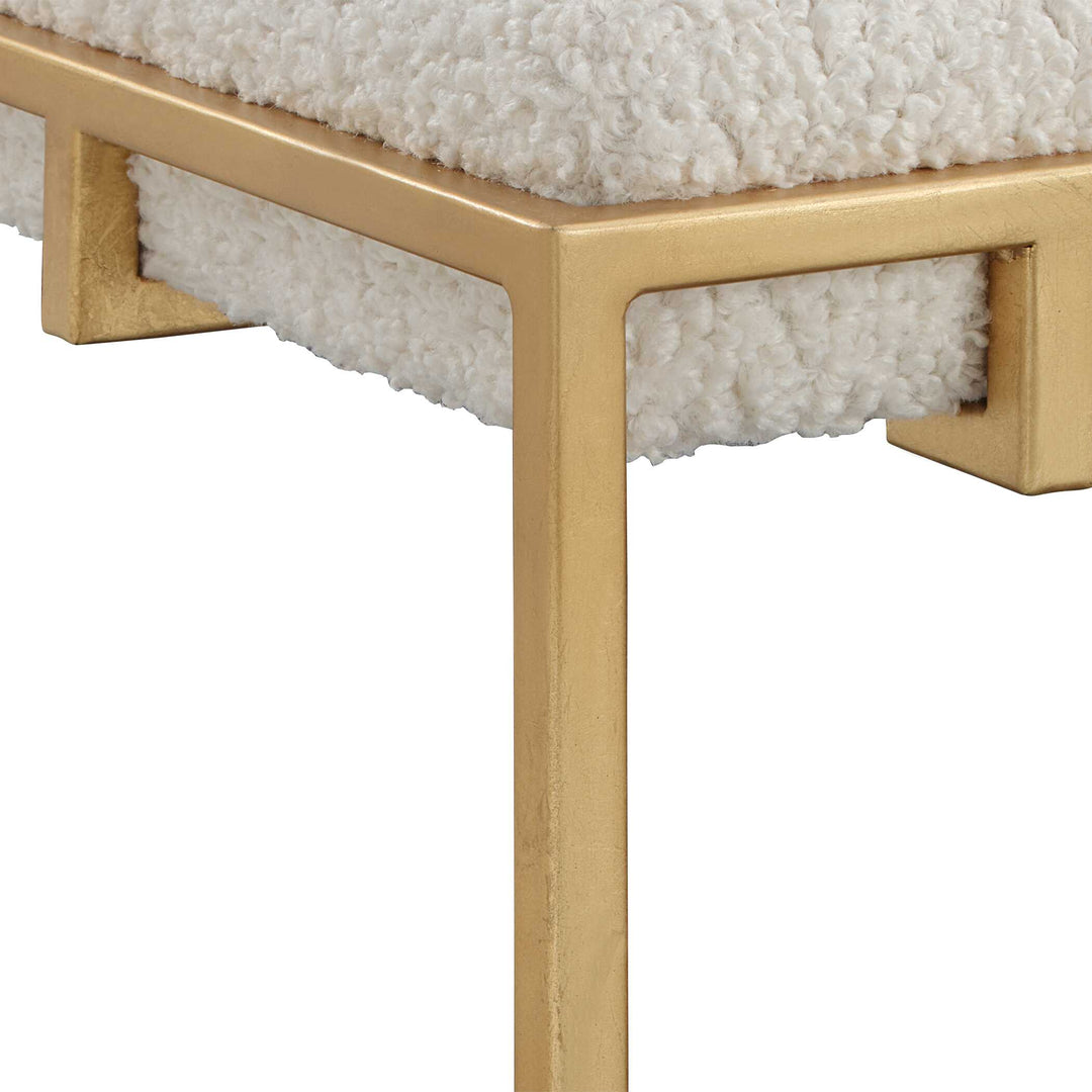 American Home Furniture Uttermost Paradox Small Gold & White Shearling Bench
