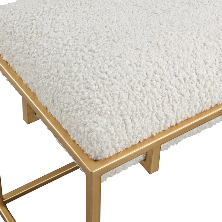 American Home Furniture Uttermost Paradox Small Gold & White Shearling Bench