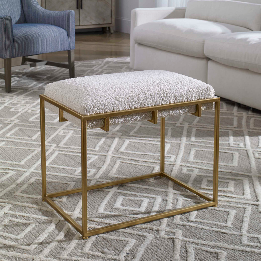 American Home Furniture Uttermost Paradox Small Gold & White Shearling Bench