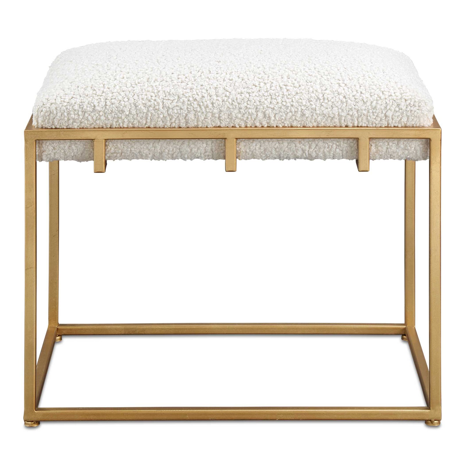 American Home Furniture Uttermost Paradox Small Gold & White Shearling Bench