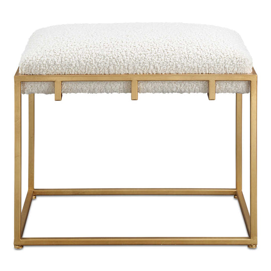 American Home Furniture Uttermost Paradox Small Gold & White Shearling Bench