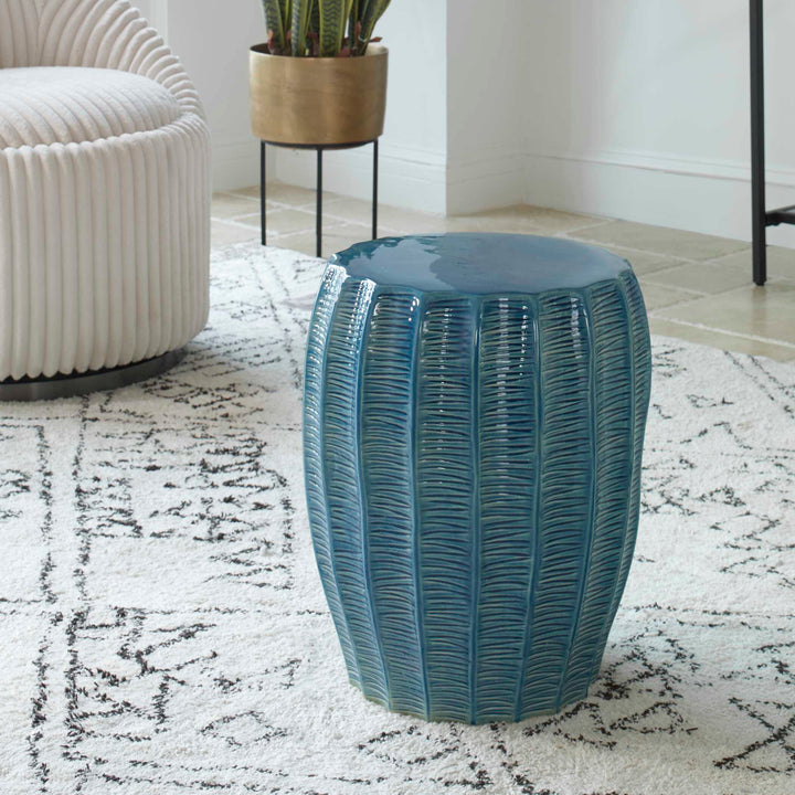 American Home Furniture Uttermost Harbor Aqua Blue Garden Stool